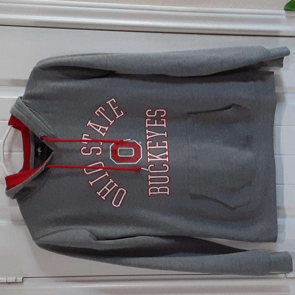 Scarlet & Gray Ohio State Buckeyes Embroidered Hoodie Gray Size Small - EUC
